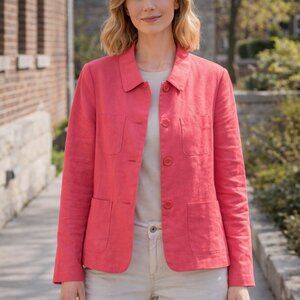 Talbots Irish Linen Blazer Pink Button Front Jacket Women’s 12 Vintage